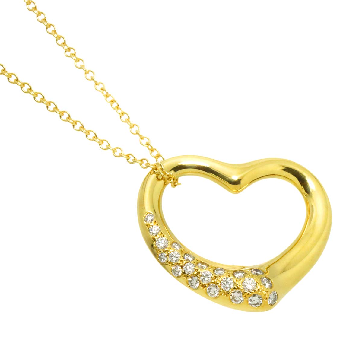 Open Heart Diamond Necklace 18K Yellow Gold 750