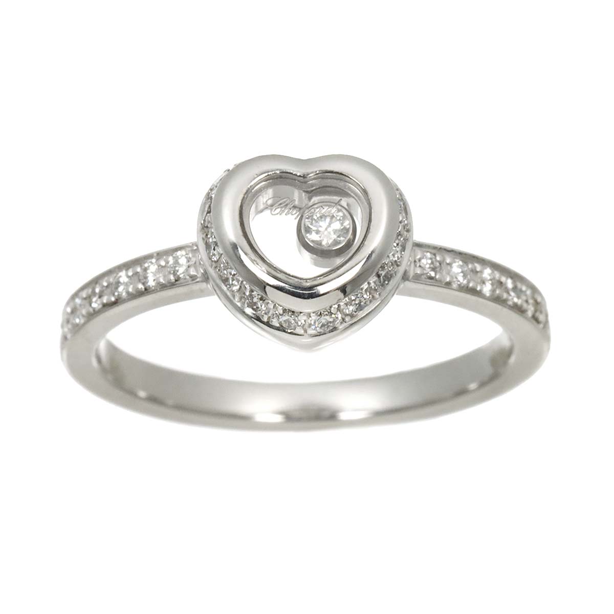 Happy Diamond Heart Ring 18K White Gold 750 Size4-4.5(US)