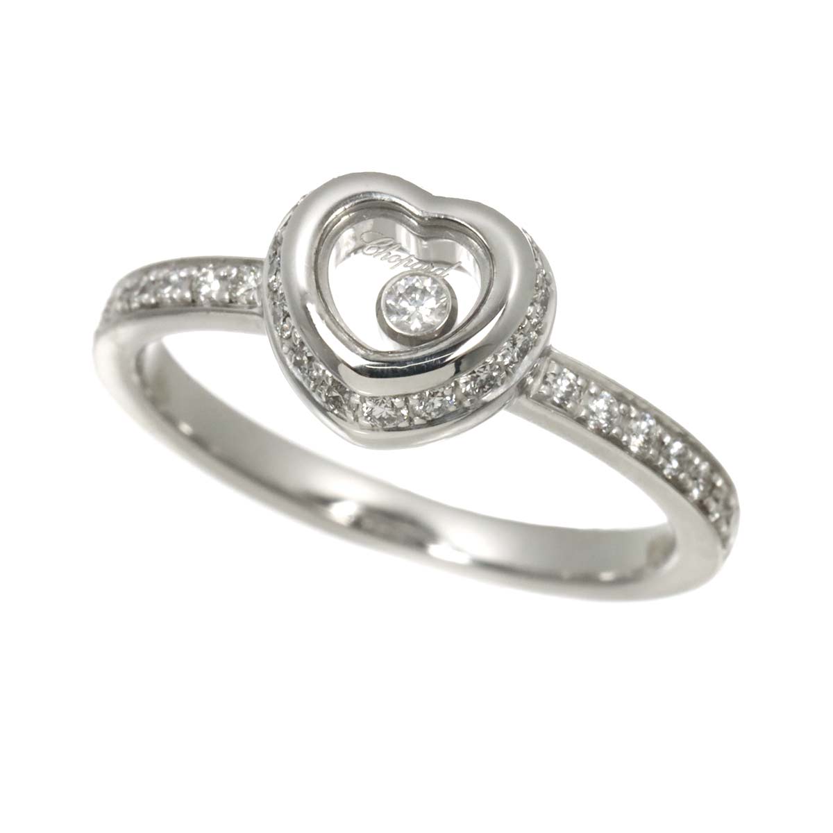Happy Diamond Heart Ring 18K White Gold 750 Size4-4.5(US)