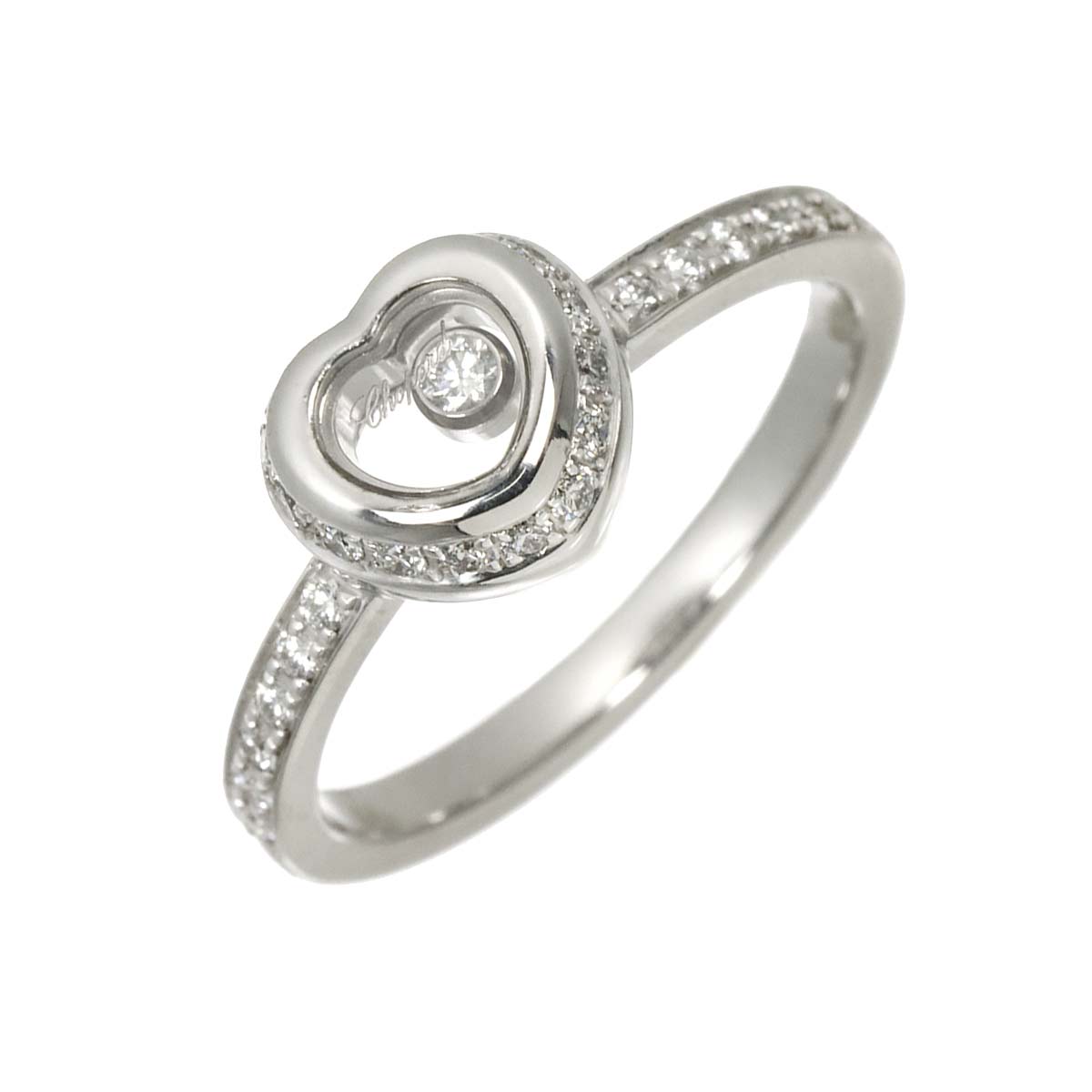 Happy Diamond Heart Ring 18K White Gold 750 Size4-4.5(US)