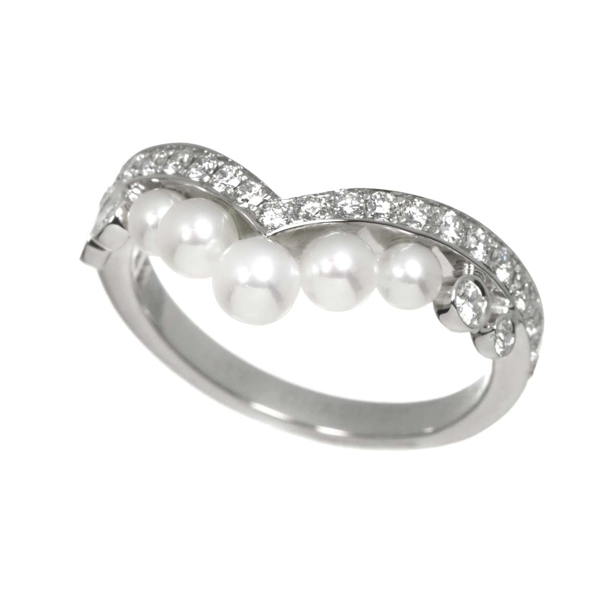 Josephine Ring Akoya Pearl Diamond 18K WG 750 Size6.5-6.75(US)