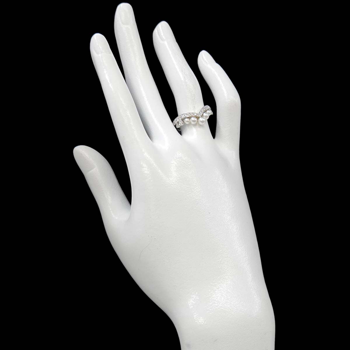 Josephine Ring Akoya Pearl Diamond 18K WG 750 Size6.5-6.75(US)