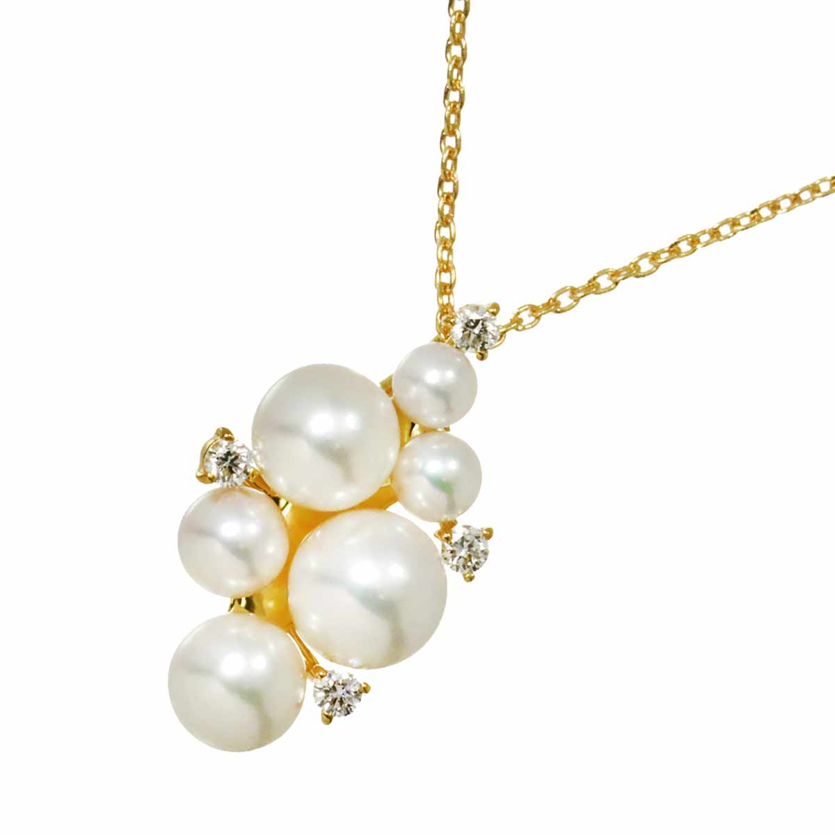 Akoya Pearl 5.8-3.0mm Diamond 0.07ct Necklace 18K K18 YG 750