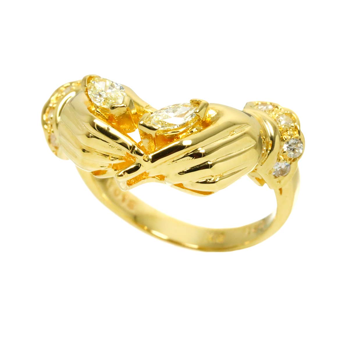 Diamond 0.21ct/0.12ct Ring 18K YG Yellow Gold 750 Size4.5-4.75(US)
