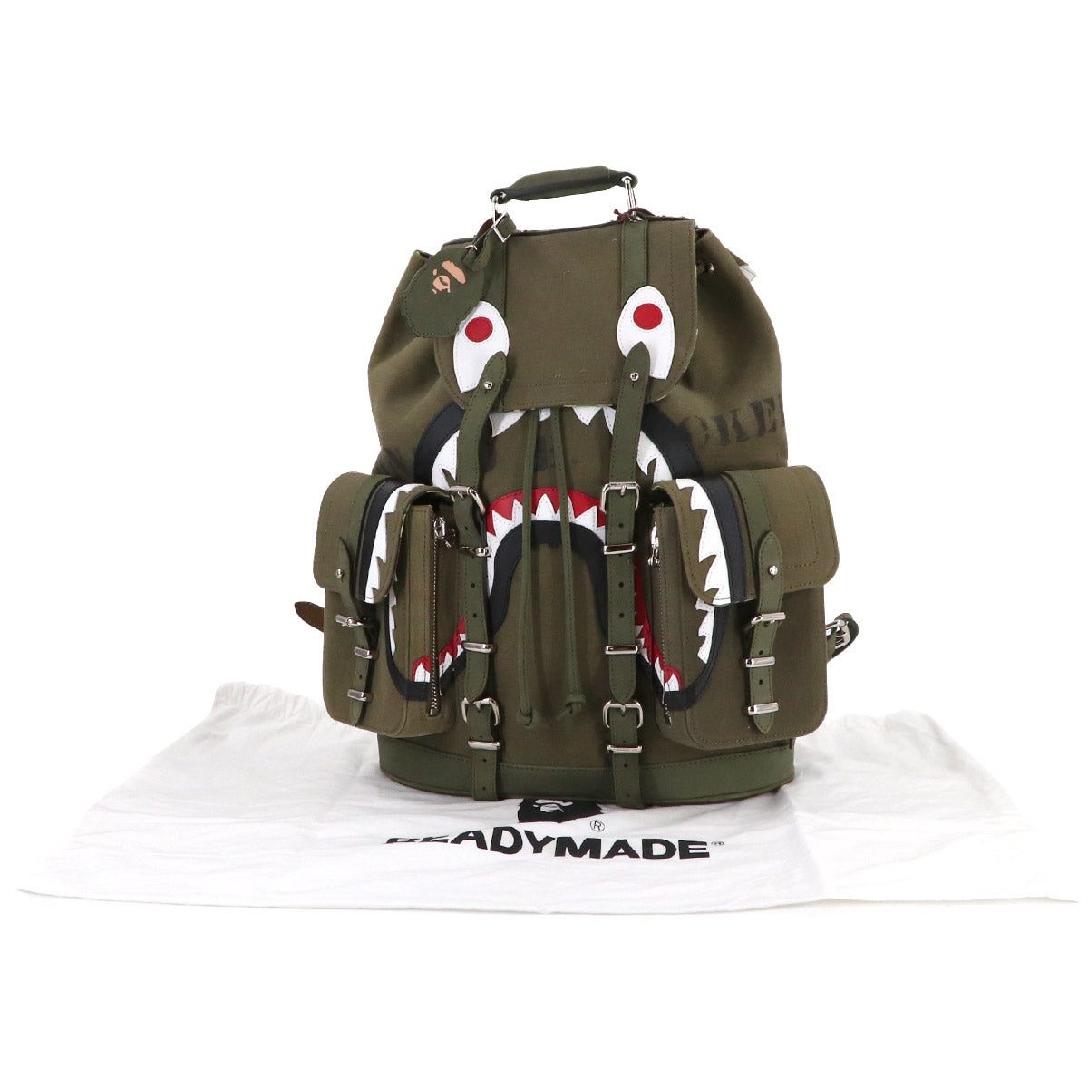 A BATHING APE Field Pack Backpack Cotton Khaki Shark