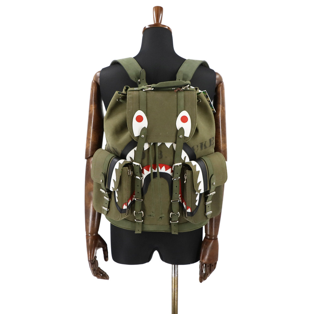 A BATHING APE Field Pack Backpack Cotton Khaki Shark