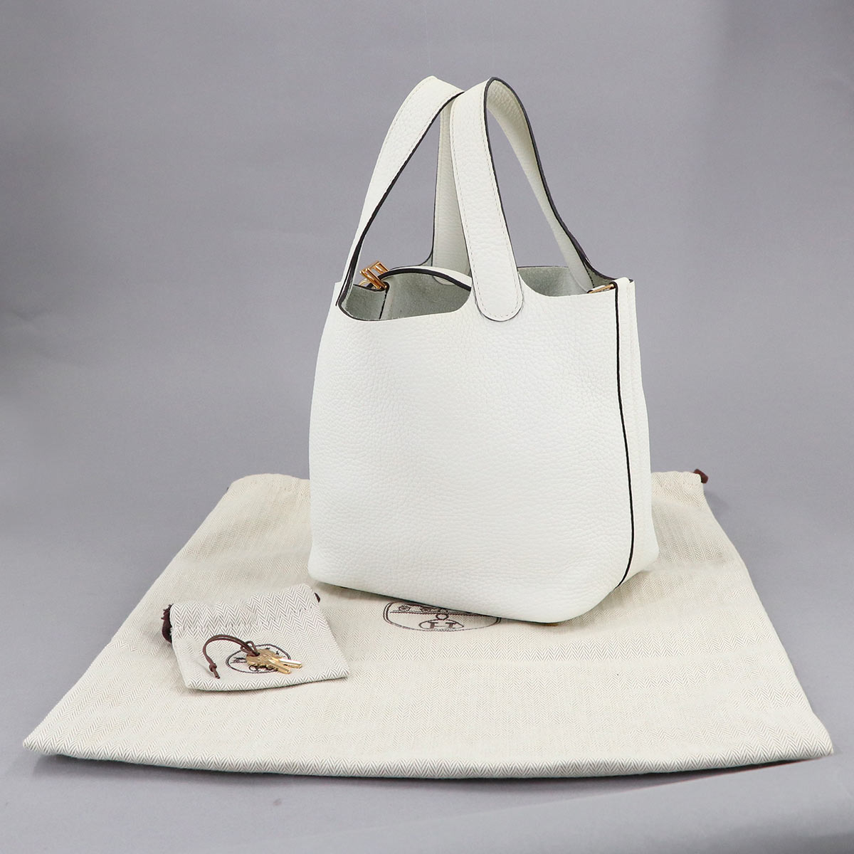 Picotin Lock PM Hand Bag Taurillon Clemence New White