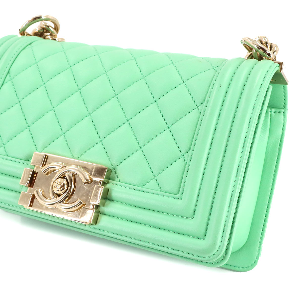 BOY CHANEL Small Chain Shoulder Bag Leather Light green A67085