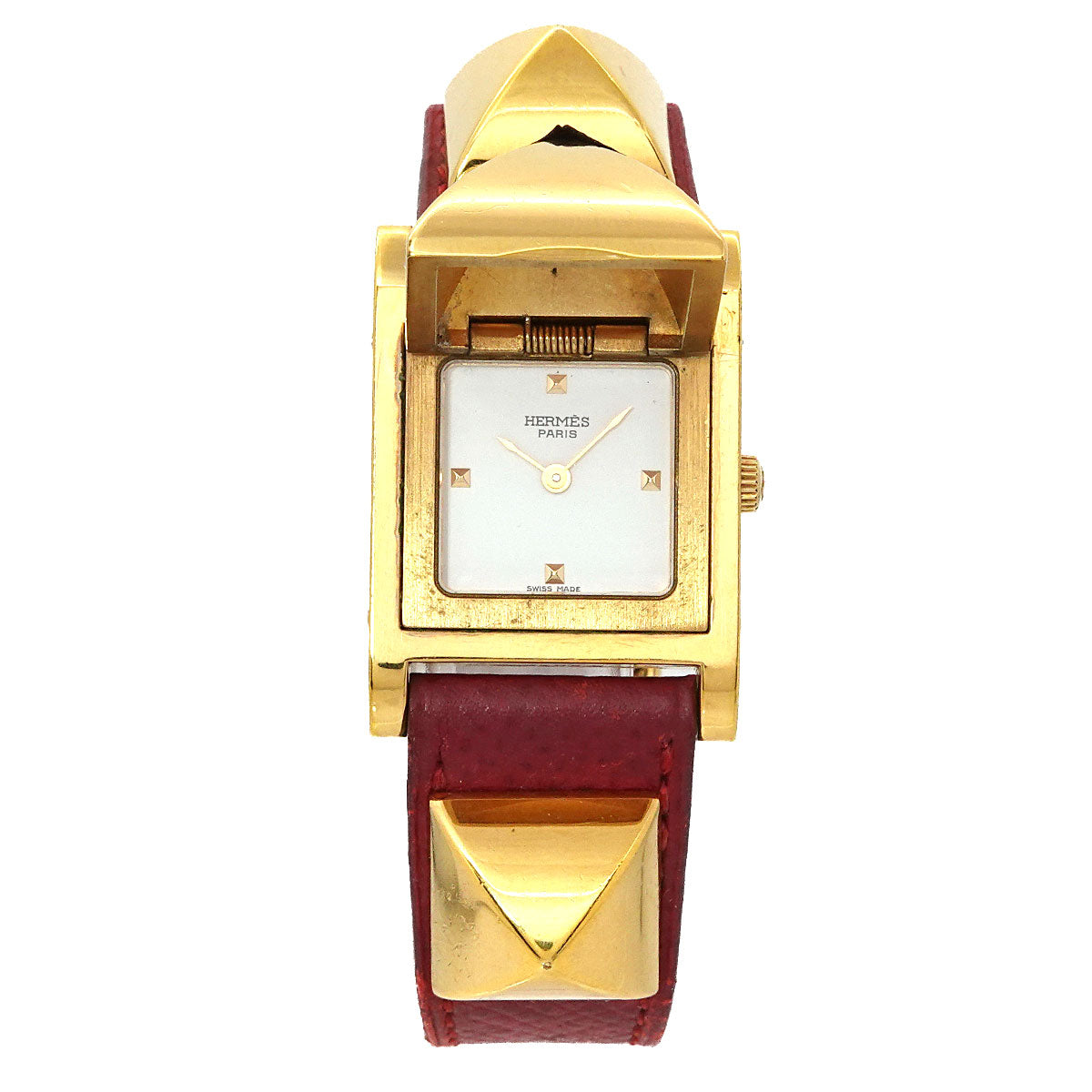 Medor Vintage pyramid Gold studs Quartz White Dial Ladies