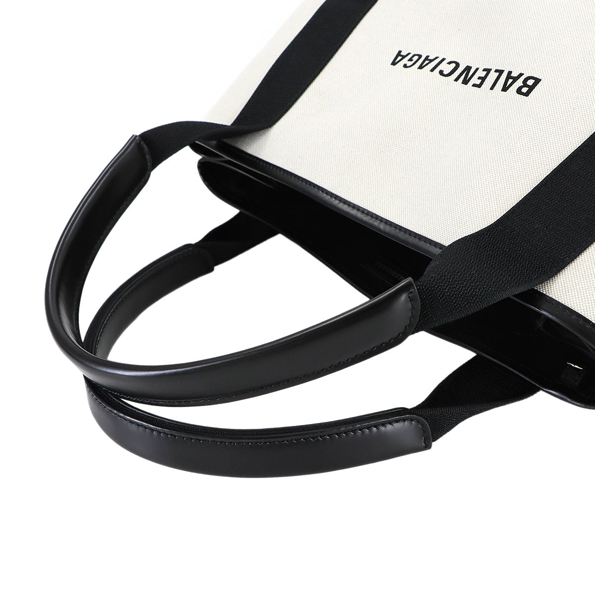 Navy Cabas Small Tote Bag Canvas Leather White Black 339933