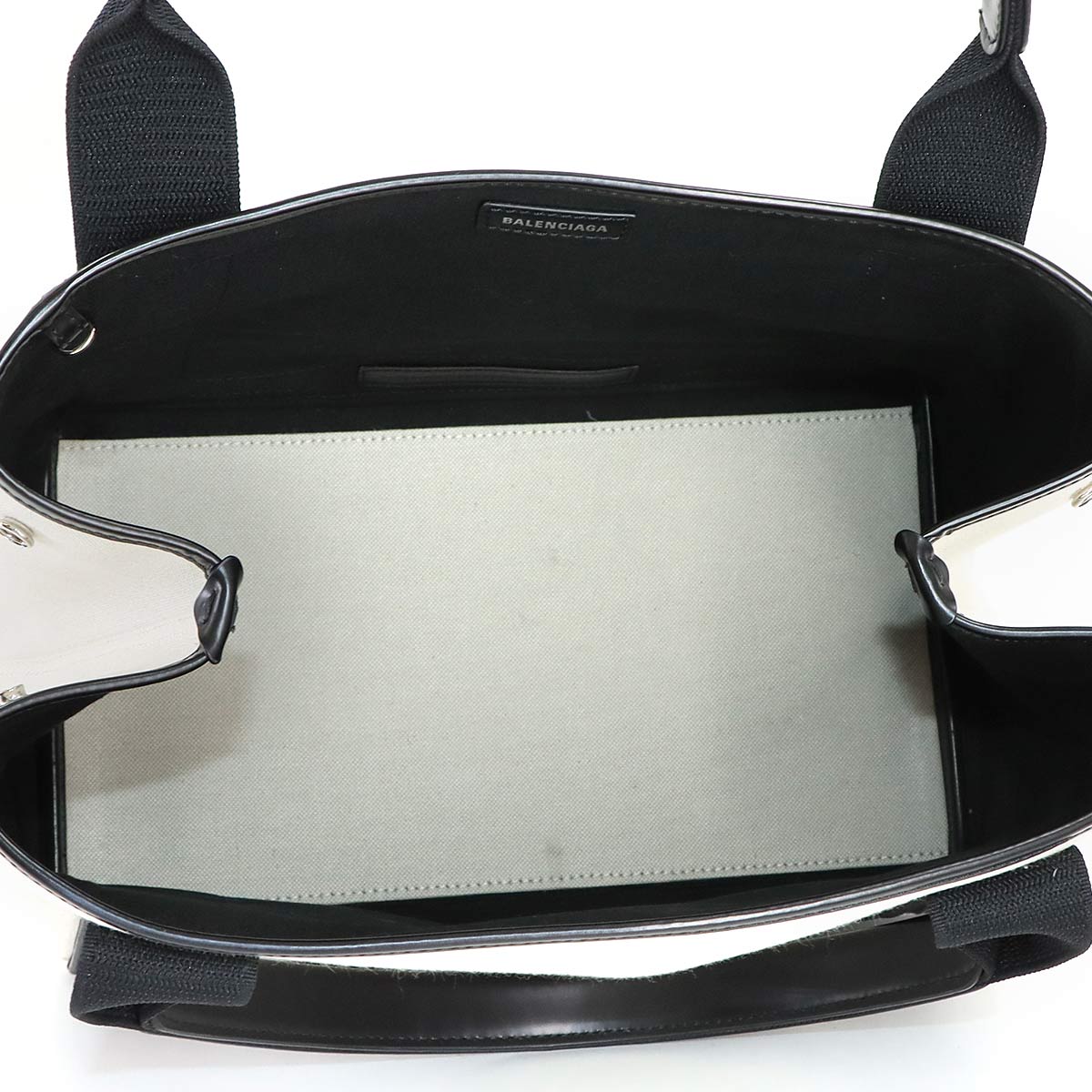 Navy Cabas Small Tote Bag Canvas Leather White Black 339933