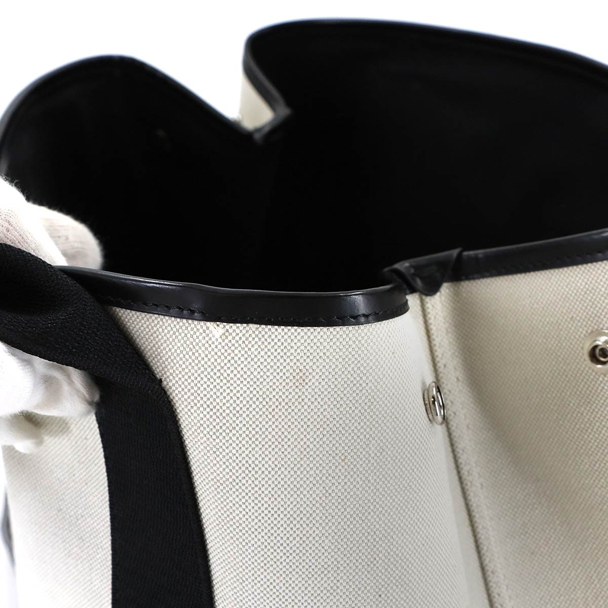 Navy Cabas Small Tote Bag Canvas Leather White Black 339933