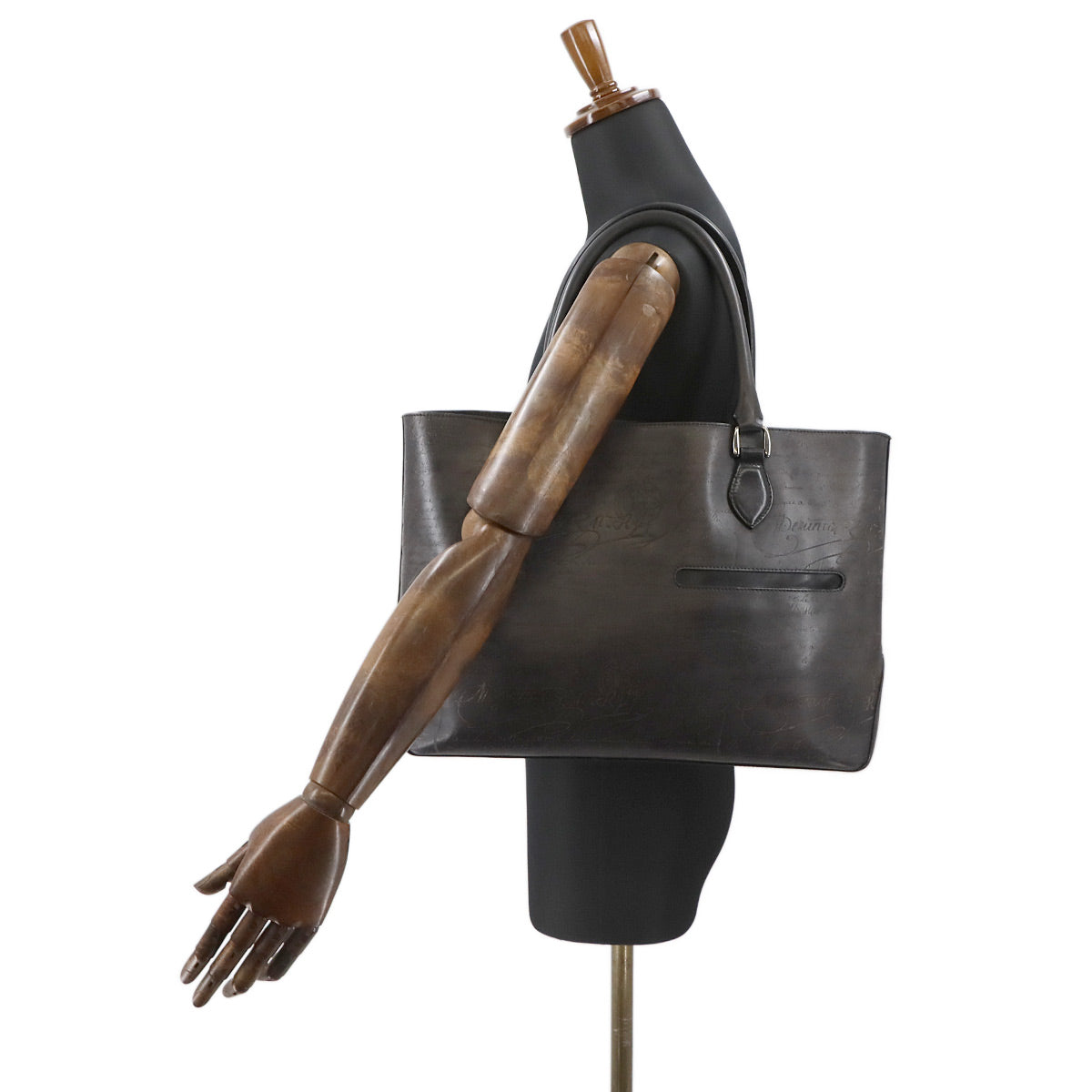 Calligraphy Toujours Tote Bag Venezia Leather Gray Purse