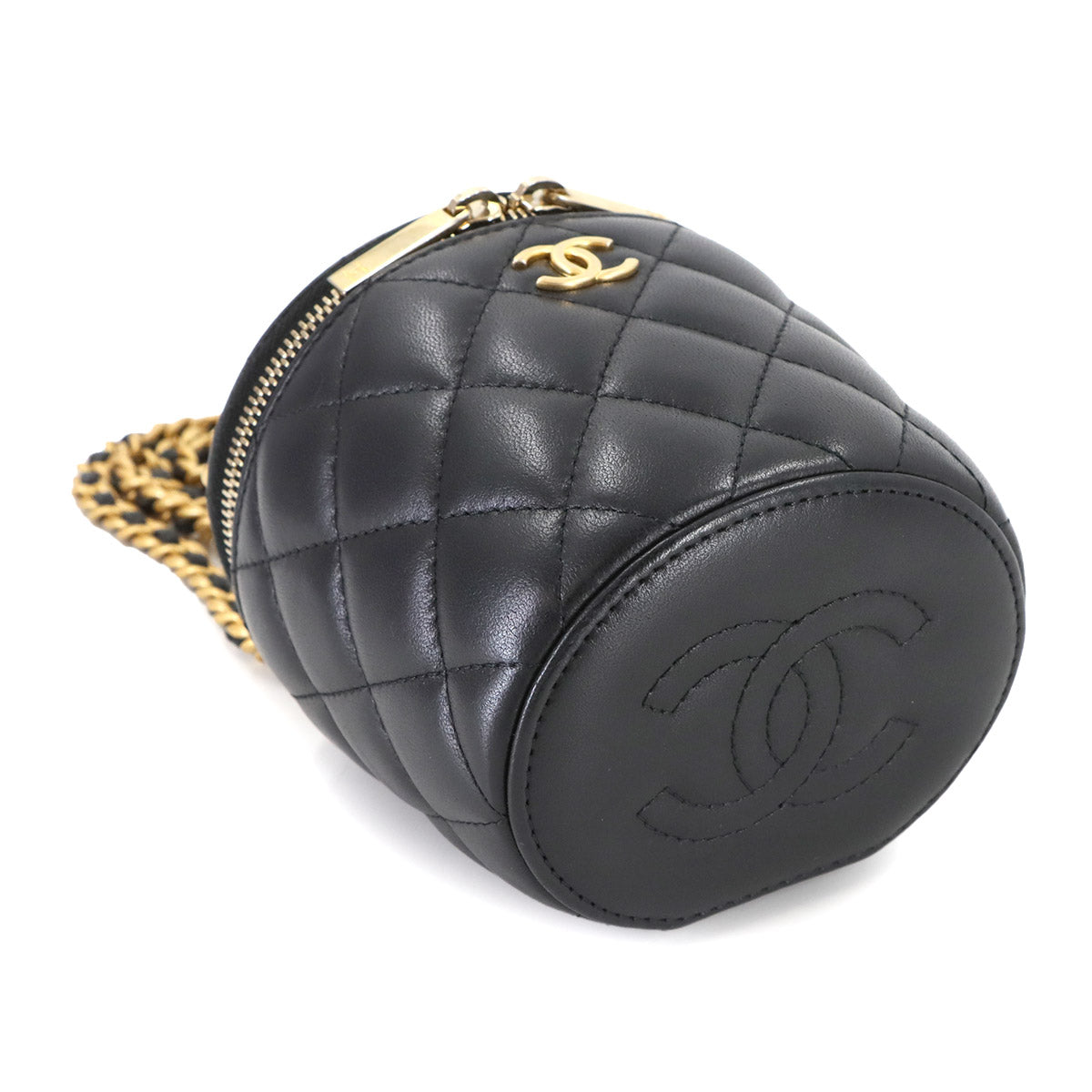 Matelasse Mini Vanity Chain Hand Shoulder Bag Leather Black