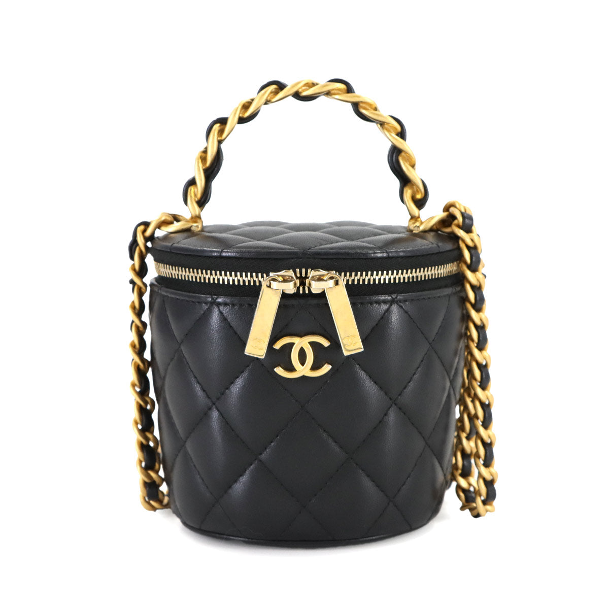 Matelasse Mini Vanity Chain Hand Shoulder Bag Leather Black