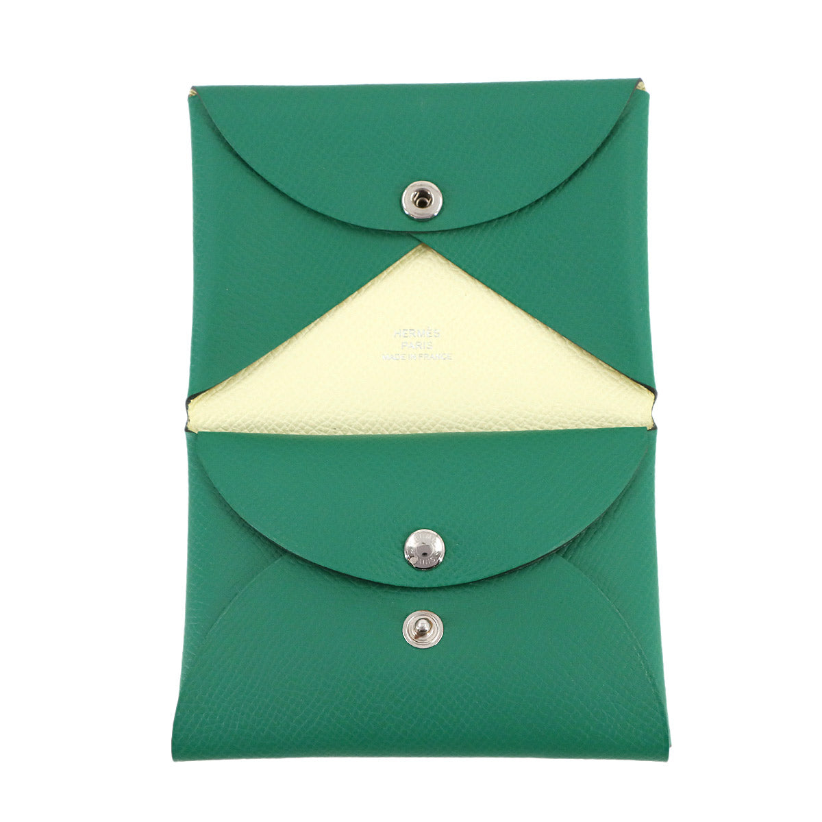 Calvi Duo Verso Card Case Epsom Vert Vertigo Jaune Milton