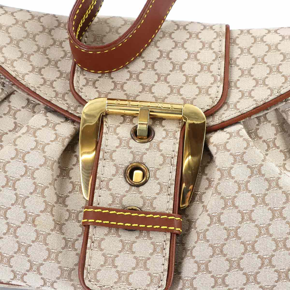 Macadam Hand Bag Canvas Leather Beige Brown Purse Vintage