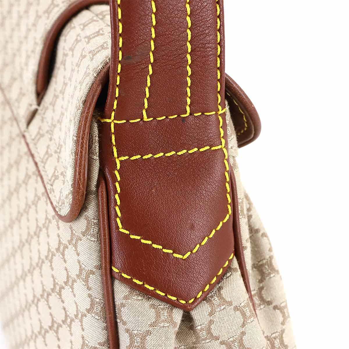 Macadam Hand Bag Canvas Leather Beige Brown Purse Vintage