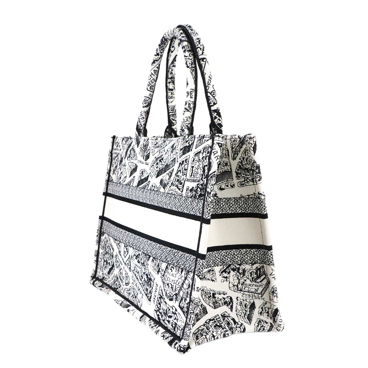 Christian Dior Plan de Paris Book Tote Bag Medium Canvas White Black