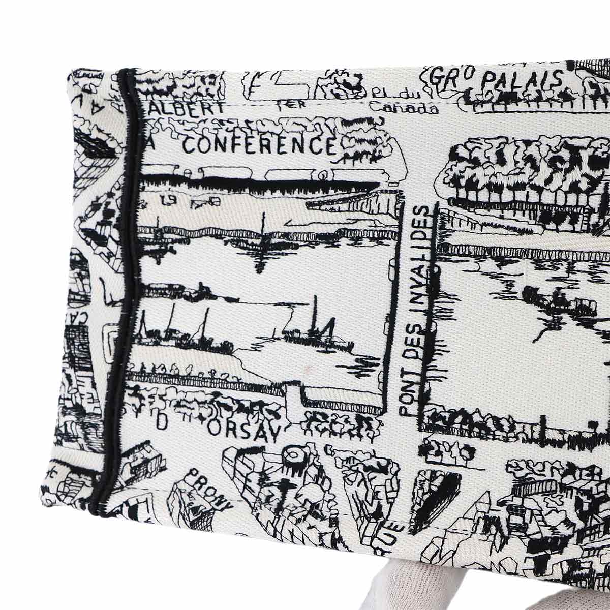 Christian Dior Plan de Paris Book Tote Bag Medium Canvas White Black