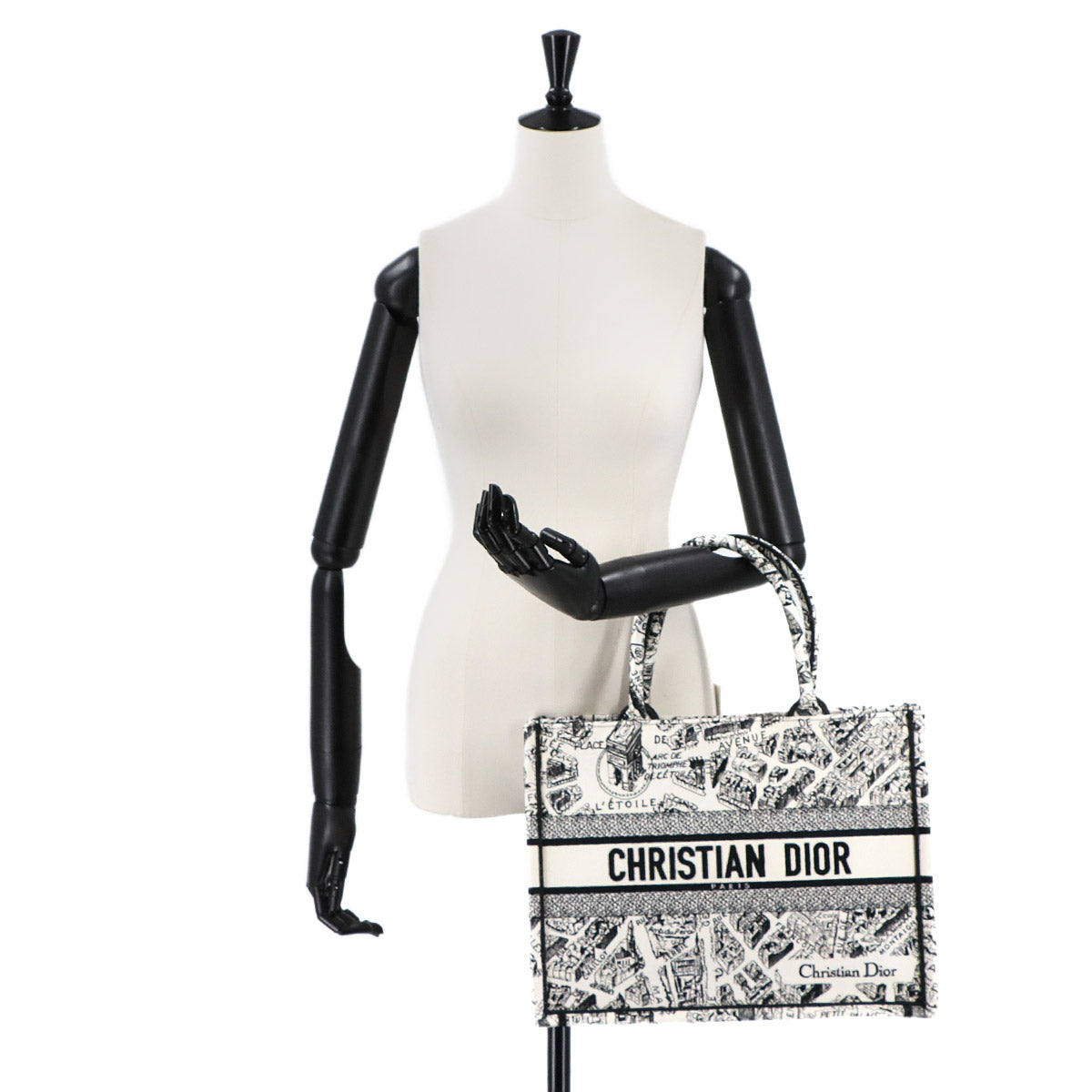 Christian Dior Plan de Paris Book Tote Bag Medium Canvas White Black