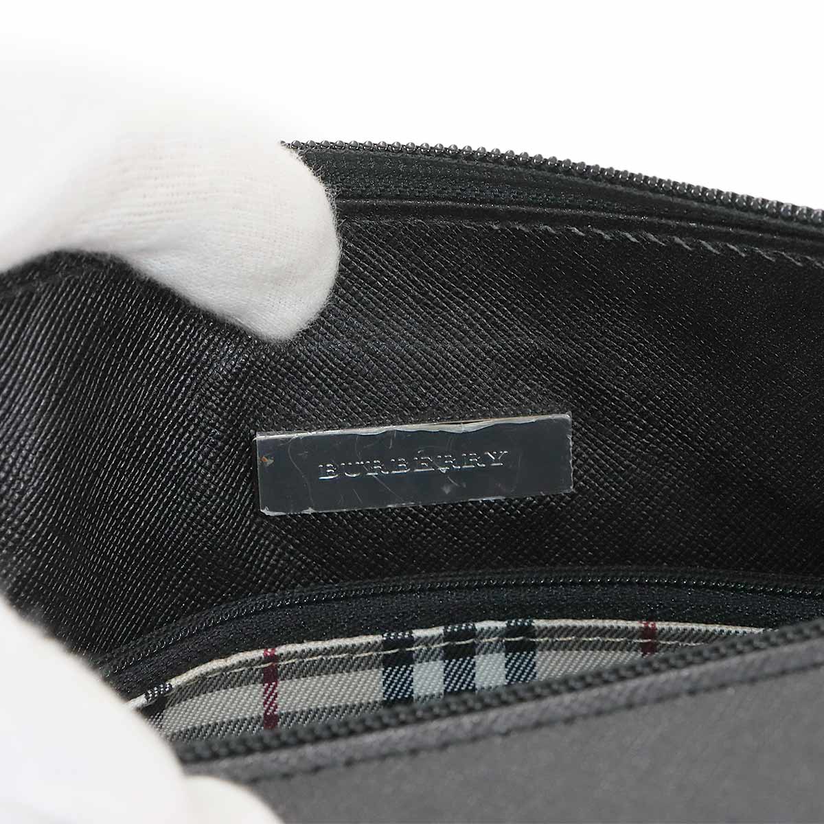 Hand Bag Leather Black Plaid Purse