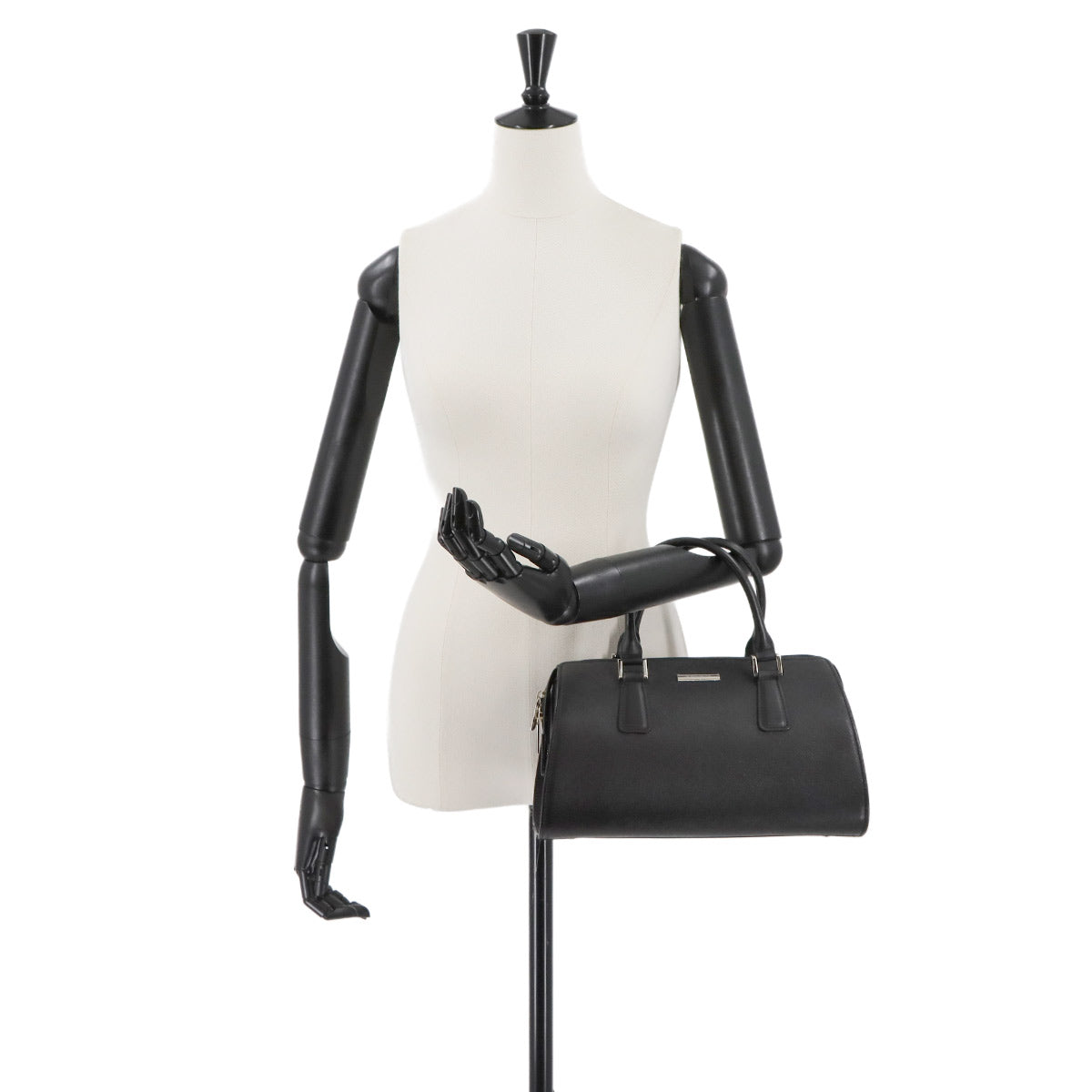 Hand Bag Leather Black Plaid Purse