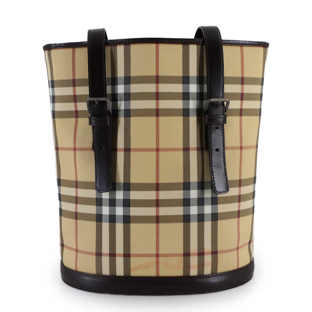 Plaid Tote Bag PVC Leather Beige Brown Purse