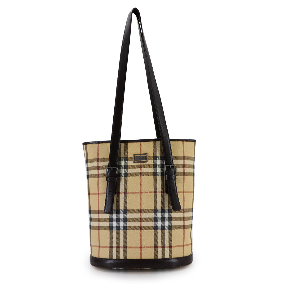 Plaid Tote Bag PVC Leather Beige Brown Purse