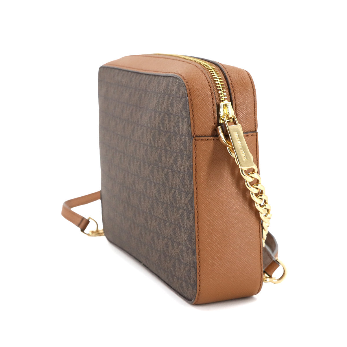 Chain Shoulder Bag PVC Leather Brown Purse