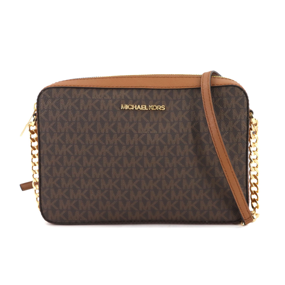 Chain Shoulder Bag PVC Leather Brown Purse