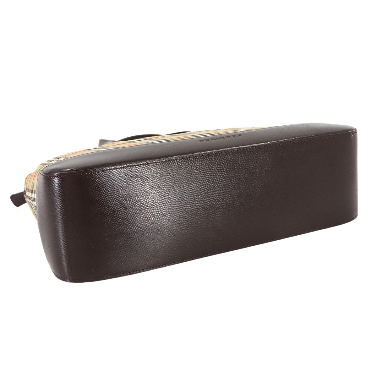 Plaid Hand Bag Canvas Leather Beige Brown Purse