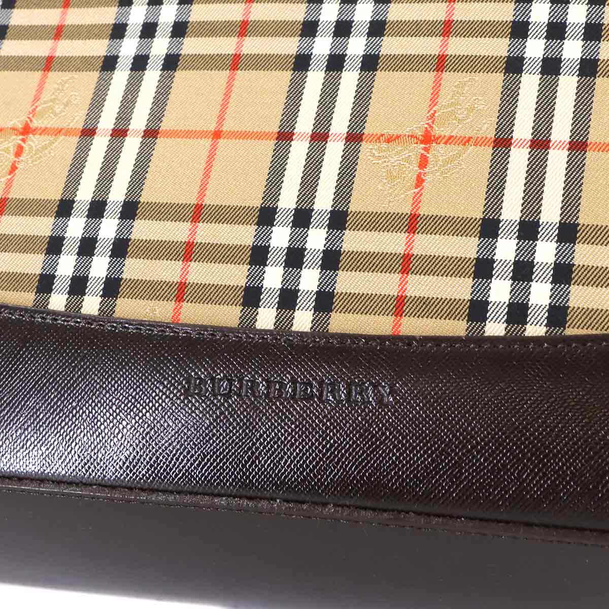 Plaid Hand Bag Canvas Leather Beige Brown Purse