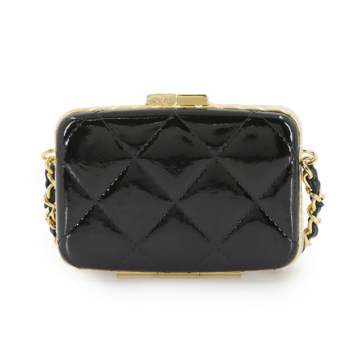 Matelasse Chain Shoulder Card Case Enamel Black AP2242