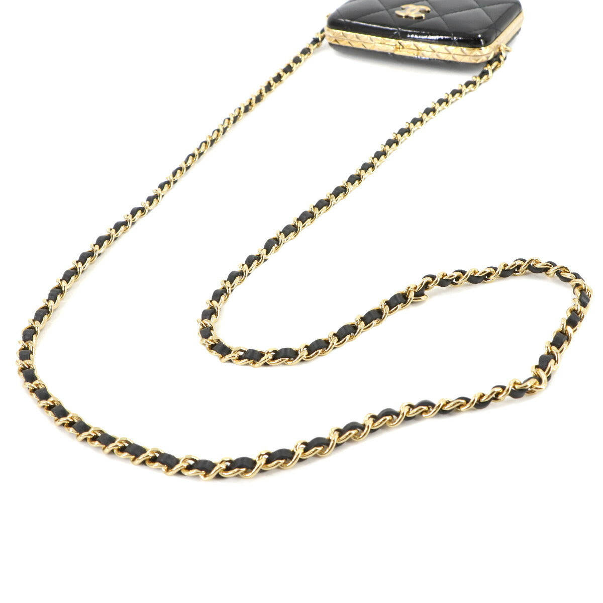 Matelasse Chain Shoulder Card Case Enamel Black AP2242