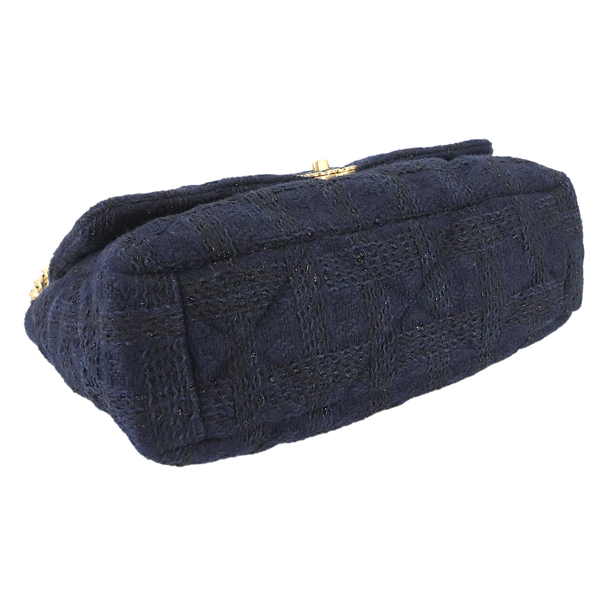 CHANEL 19 Maxi Chain Hnad Shoulder Bag Tweed Leather Navy AS1162