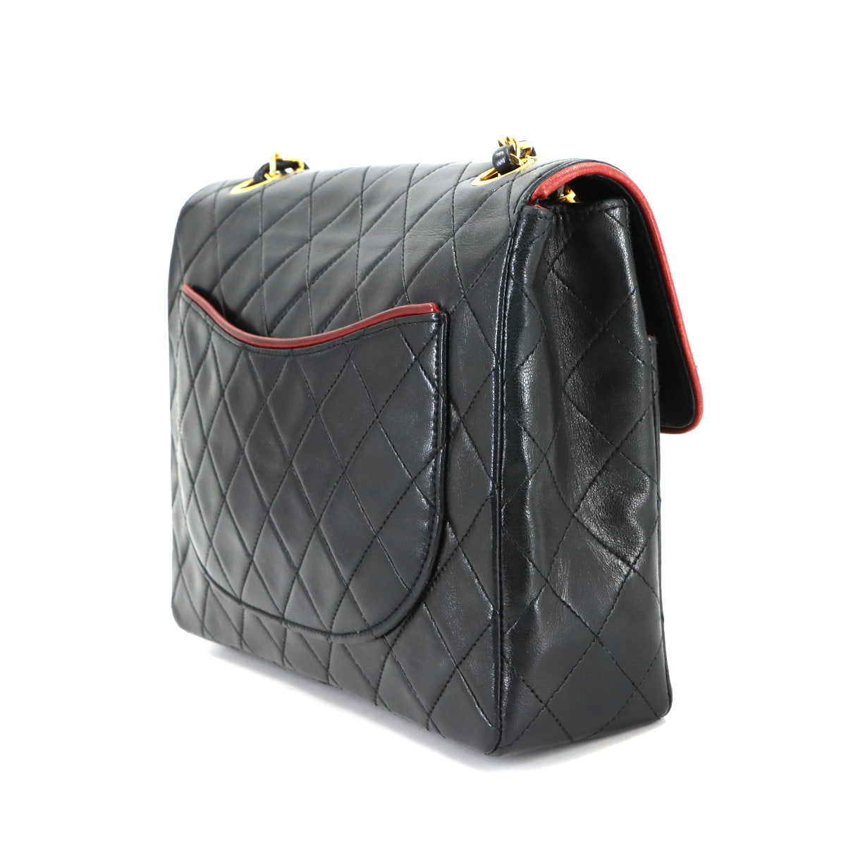 Matelasse Chain Shoulder Bag Leather Black Vintage
