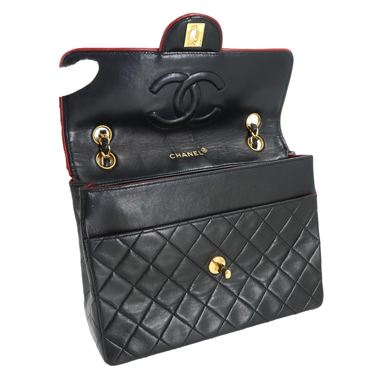 Matelasse Chain Shoulder Bag Leather Black Vintage