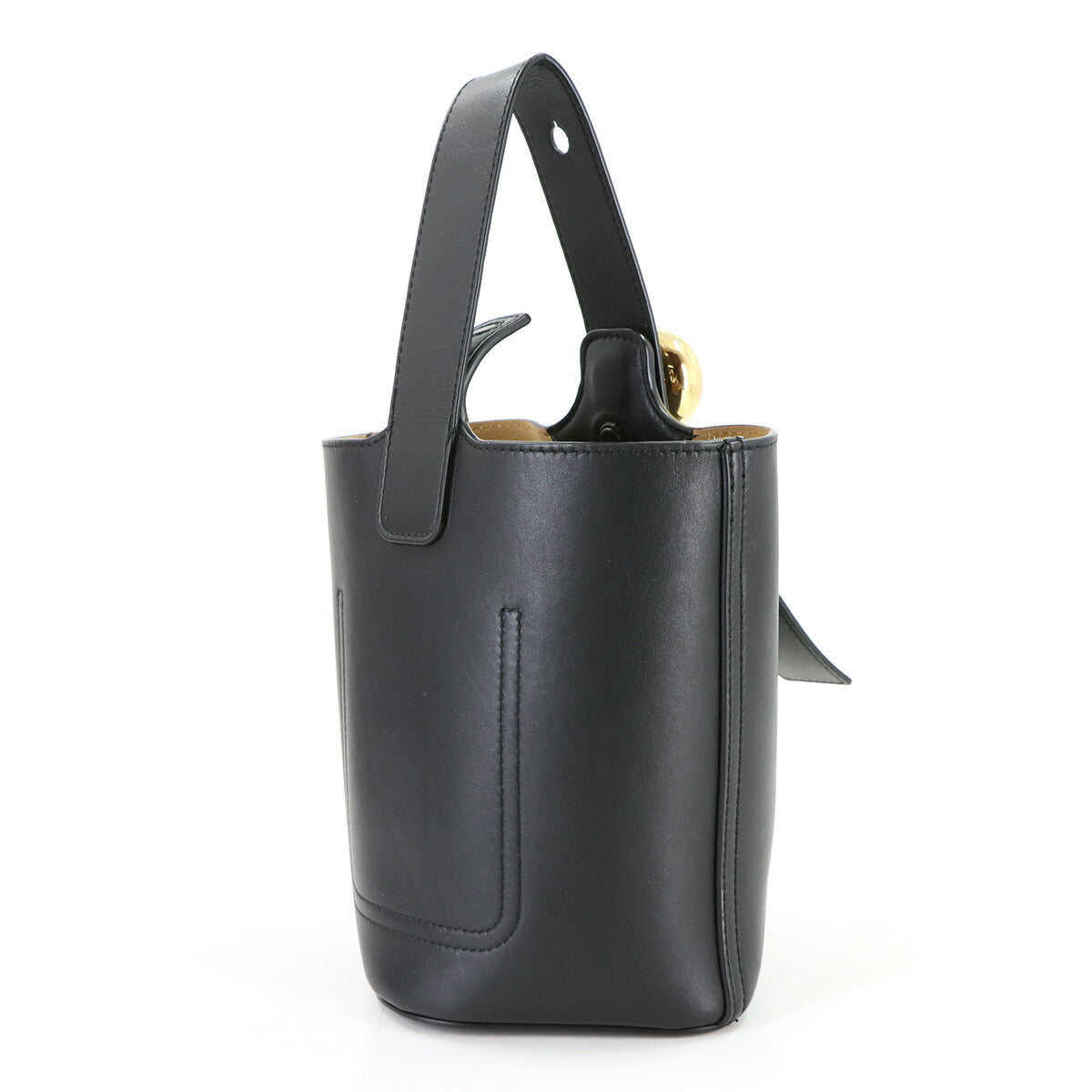 Pebble Bucket Bag Mini Hand Shoulder Bag Leather Black Purse