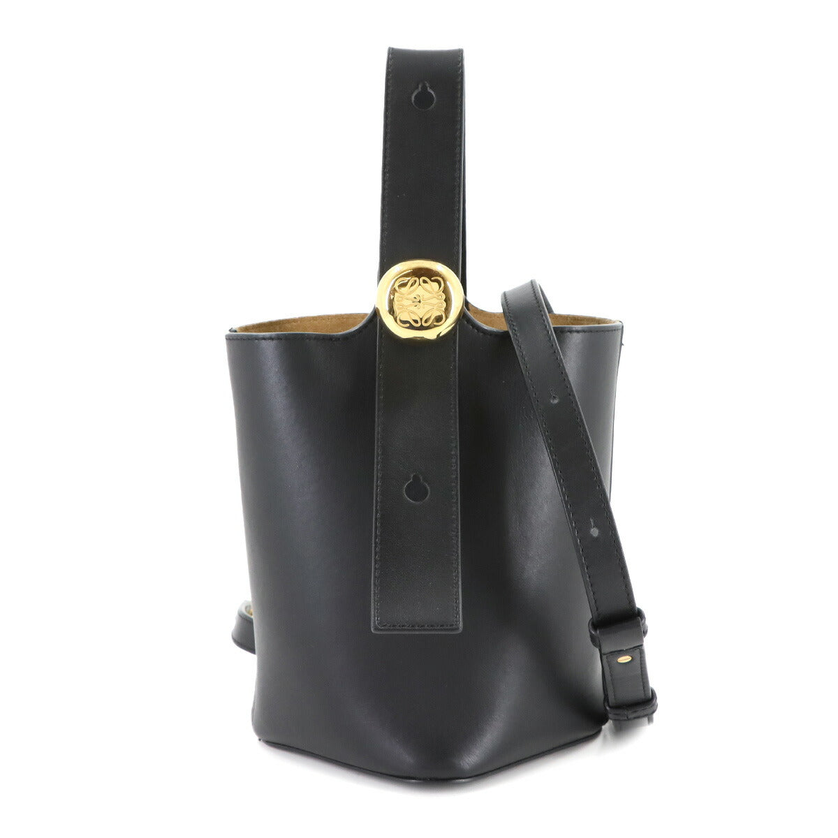 Pebble Bucket Bag Mini Hand Shoulder Bag Leather Black Purse