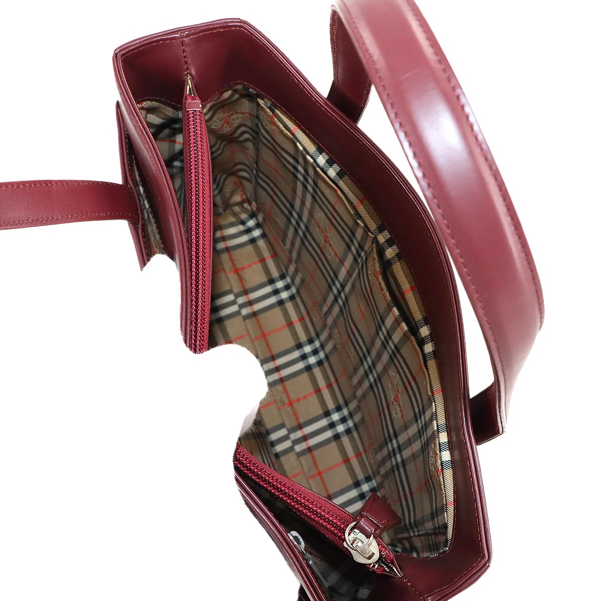 Plaid Hand Bag Leather Canvas Bordeaux Haymarket