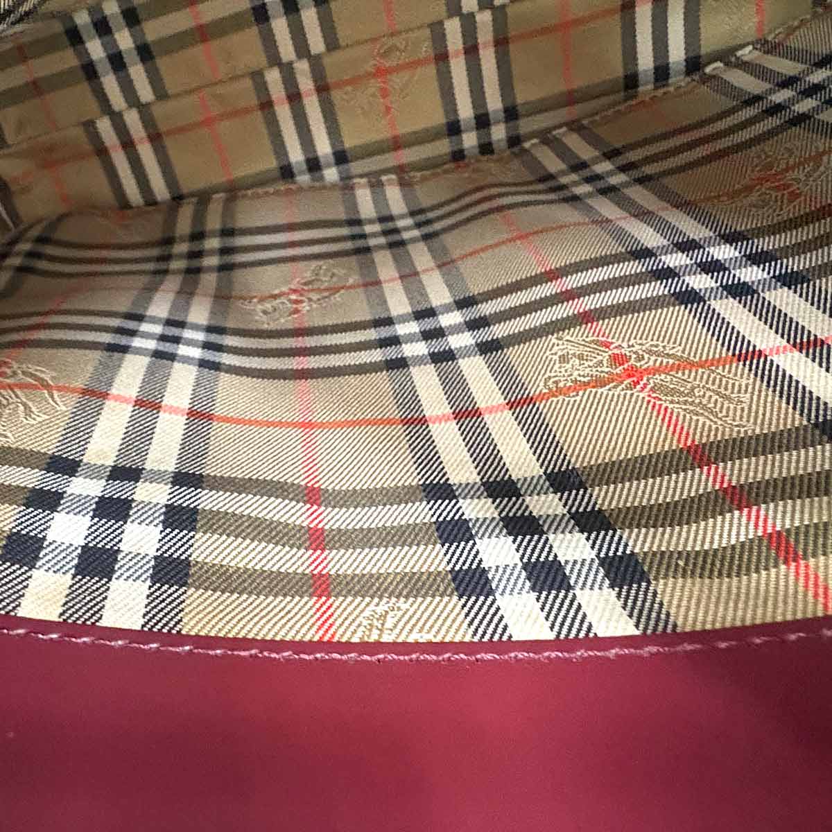 Plaid Hand Bag Leather Canvas Bordeaux Haymarket