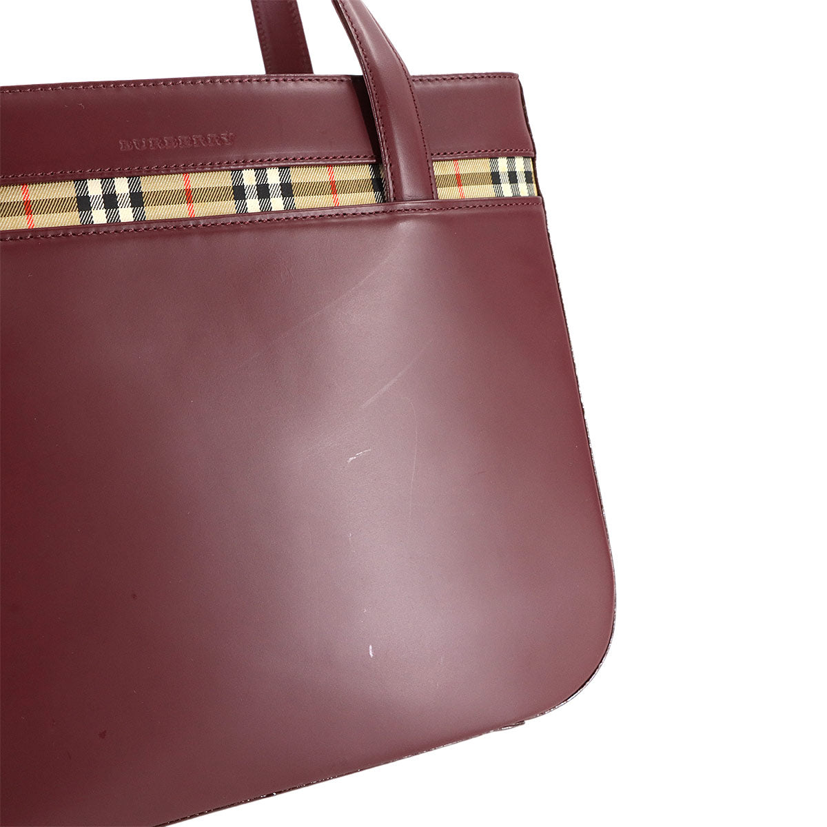 Plaid Hand Bag Leather Canvas Bordeaux Haymarket
