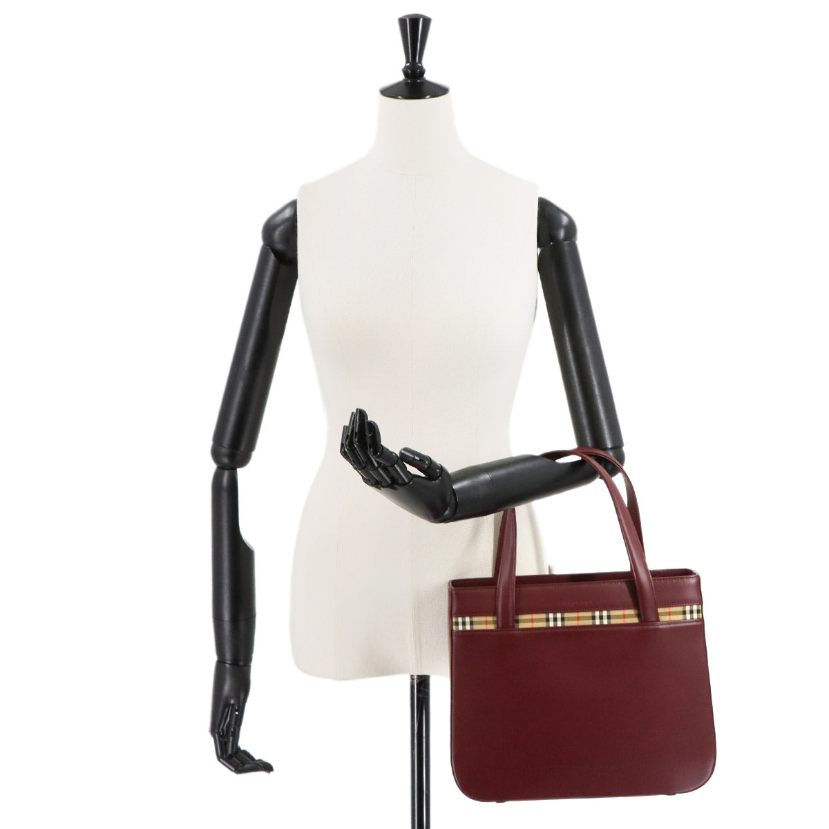 Plaid Hand Bag Leather Canvas Bordeaux Haymarket