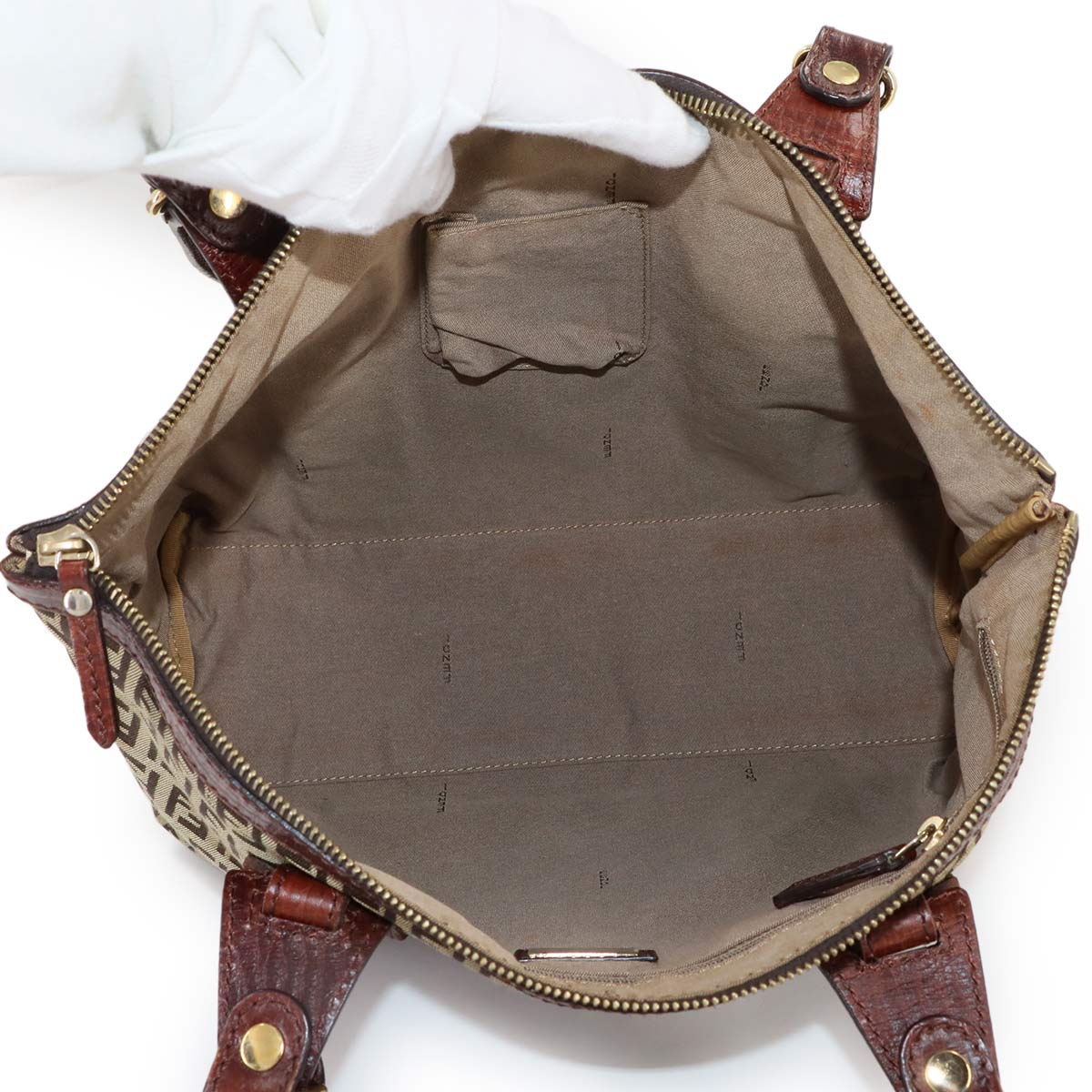 Zucchino Tote Bag Canvas Leather Beige Brown 8BH179 FF Purse