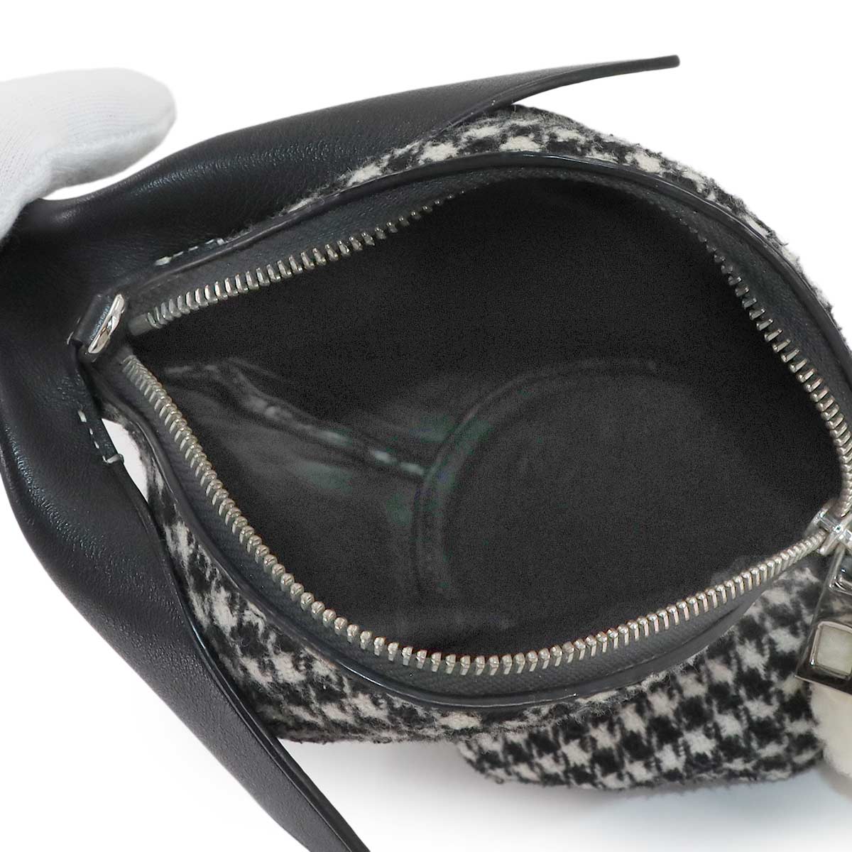 Bunny Mini Shoulder Bag Wool Leather Black White Houndstooth