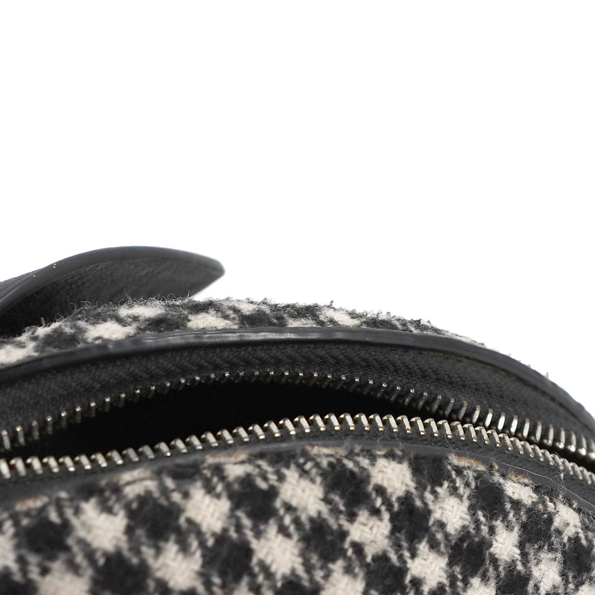 Bunny Mini Shoulder Bag Wool Leather Black White Houndstooth