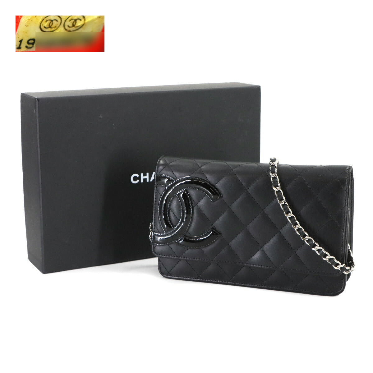 Cambon Line Chain Long Wallet Leather Enamel Black A46646