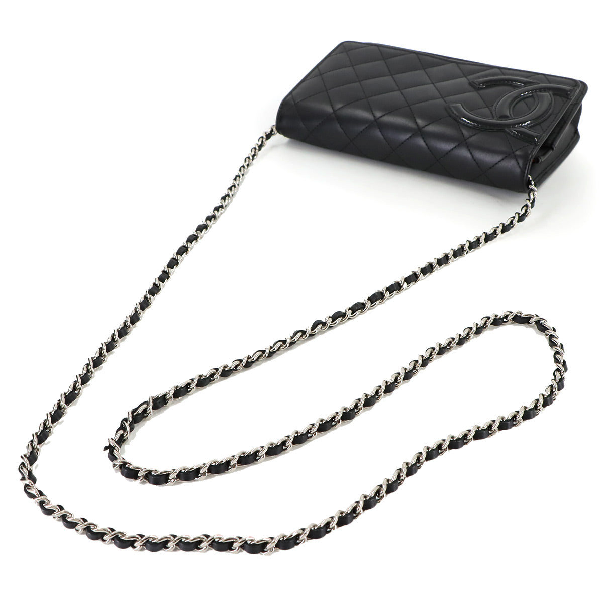 Cambon Line Chain Long Wallet Leather Enamel Black A46646