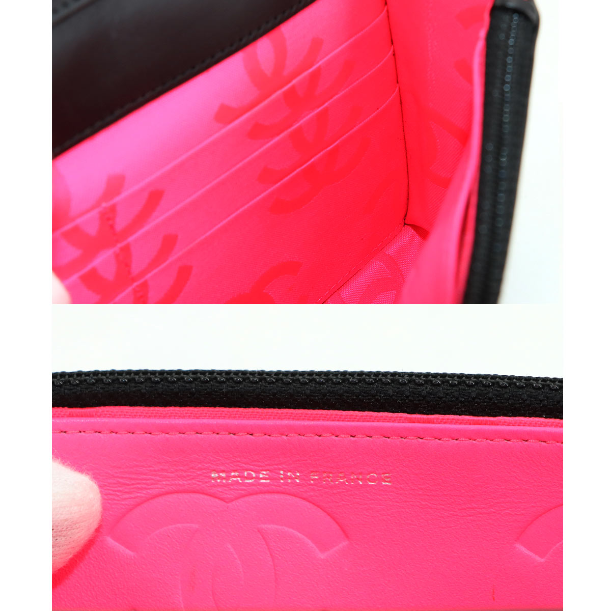 Cambon Line Chain Long Wallet Leather Enamel Black A46646